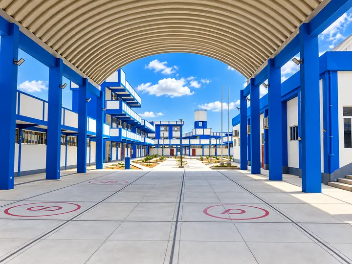 Vista del patio y pabellones del instituto